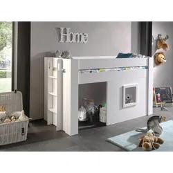 Hochbett VIPACK "Noah, ein tolles Budenbett mit hoher Standfestigkeit, weiß lackiert", weiß, B:101cm H:121cm L:209cm, Hochbetten, inkl. Rolllattenrost, wahlweise mit und ohne Textilvorhang