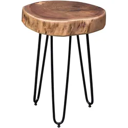 Kadima Design Beistelltisch `Balu` Massivholz: Metallbeine, Baumstammoptik, robust, pflegeleicht. Beige, 35x35x45 cm