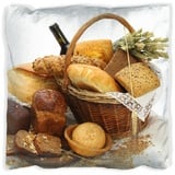 Wallario Dekokissen Brot und Brötchen im eleganten Korb - mit Wein und Getreide, handgenäht braun 60 cm x 60 cm