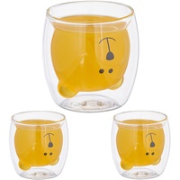 Relaxdays Doppelwandige Gläser Bär, 3er Set, Eisbär Tasse, 300 ml, Borosilikatglas, Isolierglas Teddy, transparent,