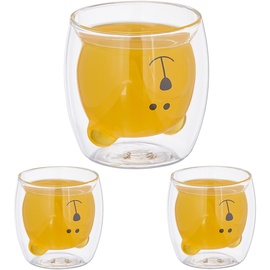 Relaxdays Doppelwandige Gläser Bär, 3er Set, Eisbär Tasse, 300 ml, Borosilikatglas, Isolierglas Teddy, transparent,