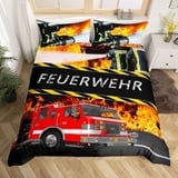 LATIZI Feuerwehr Bettwäsche 155x220 Weich Kuschelig Mikrofaser 3D Druck Feuerwehrleute Bettwäsche-sets 3 Teilig Modern Bettbezug + 2 Kissenbezug 80x80 cm mit Reißveschluss