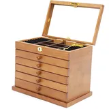 6 Ebenen Holz Schmuckkasten Schmuckschatulle Geschenkaufbewahrungsbox Schmuckschrank Mit Spiegel Und Schloss Für Schmuck, Ring, Halskette Und Uhren