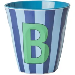RICE Melamin Buchstabenbecher gestreift, E, blau