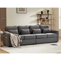 SeedWave Big-Sofa 4-Sitzer großes Sofa, 264cm breites Leinen-Polstersofa, Recamiere mit vier Lendenkissen,Big Sofa Für das Wohnzimmer grau