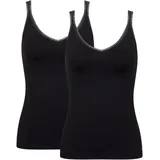 SLOGGI Unterhemd GO (2er Pack) zarte Spitze, Baumwollmischung, V-Ausschnitt schwarz M