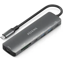 AISENS ASUC-7P026-GR USB-C Dockingstation + USB Hub, Grau