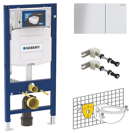 Geberit WC-Element Duofix SIGMA 112 cm + SIGMA70 Platte weiß + Wandhalter + Gratis Schallschutzset