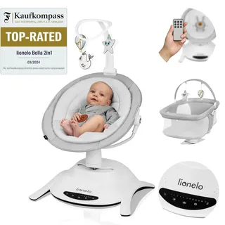 lionelo Babywippe Bella SET 2in1, 360 Grad, Elektrisch drehbar, für Babys bis zu 9 kg, Rückenverstellung - Grau - Grau