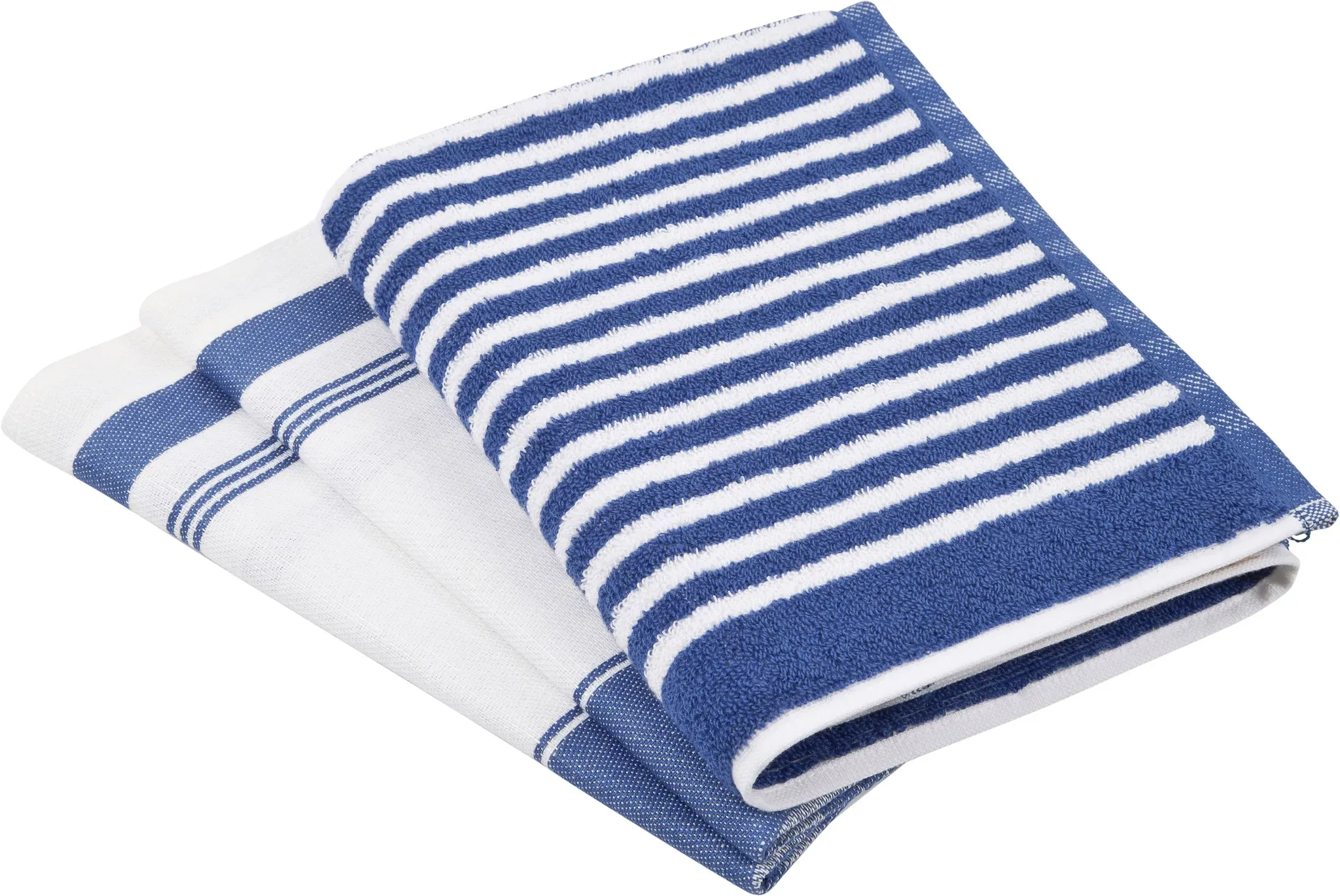 Geschirrtuch ROSS "Exclusiv", blau, 3 Stk., 100 % Baumwolle 50 % Baumwolle 50 % Leinen, 100% Baumwolle, 50% Baumwolle, 50% Leinen, Geschirrtücher, 1x Küchen-Frottiertuch (Streifen) und 2 Geschirrtücher (Gartenkräuter)