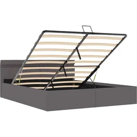 vidaXL Stauraumbett Hydraulisch Led Grau Kunstleder 160×200 cm