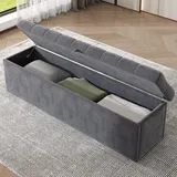 Bank Mit Stauraum Samt Grau 138x41x42 Cm, Gepolsterte Sitzbank Und Betthocker