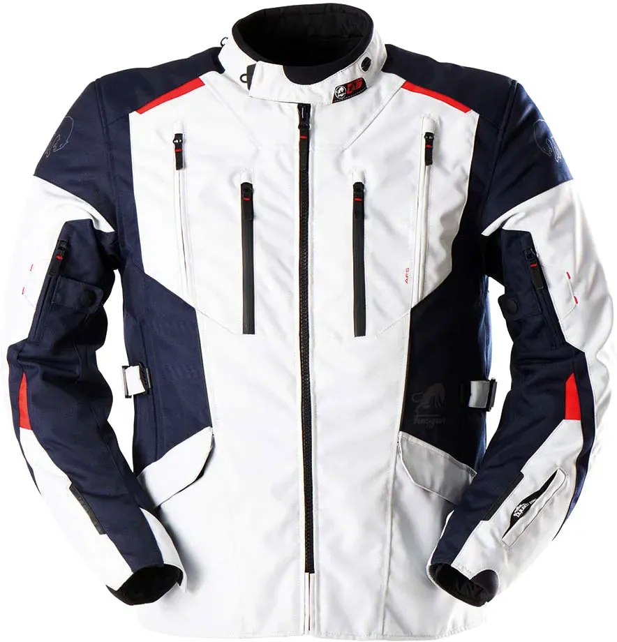 Furygan Brooks, veste textile imperméable - Gris Clair/Bleu Foncé/Rouge - M