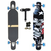 FunTomia Longboard Longboard in 3 Flex Stufen Camber Ahornholz + T-Tool mit LED Rollen, Camber Twin Tip