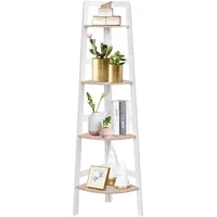 DREAMADE Standregal Eckregal mit 4 Ablagen, Holzregal Pflanzenregal Leiterregal Bücherregal Treppenregal für innen und dreaußen