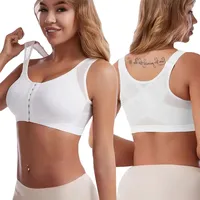 KOEMCY Sport BH Damen Starker Halt Vorderverschluss Vorderverschluss Ohne Bügel Und Einlagen Ohne Bügel Postoperativer BH für Nach Brust OP Fitness Lauf Yoga(Weiß/S) - S