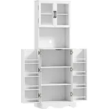 HOMCOM Hoher Küchenschrank 180cm, Vorratsschrank mit 8 Türablagen, Kabeldurchlass, Acryltüren, verstellbare Regale, Arbeitsfläche für Mikrowelle, Rustikal, für Esszimmer/Wohnzimmer, Weiß   Aosom