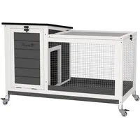 PawHut Kleintierstall mit Freilaufgehege 92 x 52 x 67 cm grau