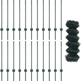vidaXL Kettengliedzaun-Set 25 x 0,8 m Grün/Stahl