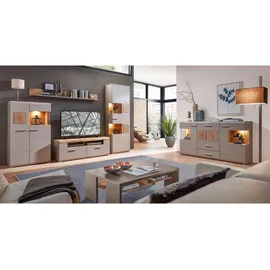 Livetastic Sideboard Suva, Eiche, Glas, Holzwerkstoff, 5 Fächer, 3 Schubladen, 170x94x42 cm, Beimöbel erhältlich, stehend, Wohnzimmer, Kommoden & Sideboards, Sideboards