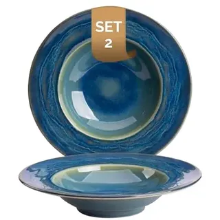 palmer Miami tiefe Teller - 2er-Set - Steinzeug - Ø 27 cm - grün blauer Ton - für Pasta, Suppe oder als Servierteller - stapelbar, spülmaschinenfest