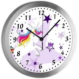 CreaDesign Funkwanduhr Funkuhr, Kinder Wanduhr, Kinderuhr, Kinderzimmer Pegasus Sterne lila (geräuscharmes Uhrwerk) lila