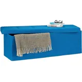 Relaxdays Faltbare Sitzbank XXL, Sitzcube mit Stauraum, Sitzwürfel aus Leinen, mit Deckel, HBT 38 x 114 x 38 cm, blau