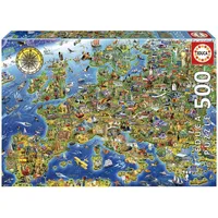 Educa - Verrückte Europakarte | Puzzle 500 Teile für Erwachsene und Kinder ab 11 Jahren, Bunte Europakarte Sehenswürdigkeiten, Inklusive Puzzle-Kleber (17962)