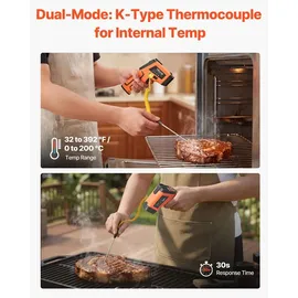 Vevor Infrarot Thermometer -30°C bis 1600°C, Digitales IR-Temperaturmessgerät mit LCD-Display Typ-K-Thermoelement & Dual-Laser, Berührungslose Temperaturpistole für Kochen Industrie (Nicht für Menschen)