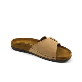 ROHDE Damen Pantolette Leder Klettverschluss Memoryfußbett Rodigo-D 5875, Größe:41 EU, Farbe:Beige - 41