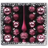 Inge Glas Weihnachtskugeln Mix Ornamente Glas mit Spitze 19er Set, Farbe:Berry Kiss Beere glanz matt ) - bordeaux