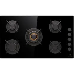 Klarstein Goldflame 5 Gaskochfeld 5-flammig autark Side-Control Erdgas/Propangas Glaskeramik schwarz Schwarz