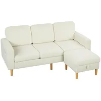 HOMCOM 3-Sitzer-Sofa mit Fußstütze, Cord-Sofa 192 cm, modernes Design, Aufbewahrungshocker, Federkissen, gepolsterte Sitzfläche und Rückenlehne, für Wohnzimmer, Schlafzimmer, Büro, beige