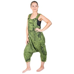 KUNST UND MAGIE Latzhose Overall Unisex Vintage Latzhose Ibiza stonewashed Haremshose grün XL