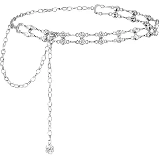 Amaxiu Damen Strass Kettengürtel für Kleid, Blumen Metall Taillengürtel verstellbarer Kristallgürtel schmales Hochzeits Taillenband(Silber) - 50-100cm/19.6-39.3 inch