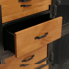 Mendler Sideboard HWC-N28, Kommode, Rollen 4 Schubladen, 3D-Struktur Industrial Retro Metall Holz 90x150x40cm ~ schwarz, natur