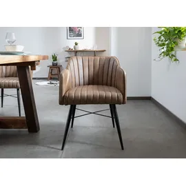 Massivmoebel24 Esszimmerstuhl Iron Label Stuhl Echtleder beige/braun