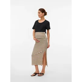 MAMA LICIOUS Umstandsrock "MLEVA YD JRS MAXI SKIRT NOOS", Damen, Gr. S (36), beige (french oak stripes:yd schwarz), Jersey, Obermaterial: 95% Baumwolle, 5% Elasthan, gestreift, knöchelfrei, Röcke