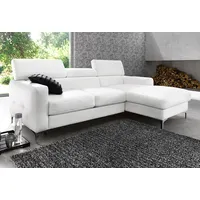 Ecksofa COTTA "Sammy L-Form" Sofas Gr. B/H/T: 226cm x 92cm x 105cm, NaturLEDER-Kunstleder, Recamiere rechts, ohne Bettfunktion-mit Kopfteilverstellung, weiß (altweiß) wahlweise mit Bettfunktion