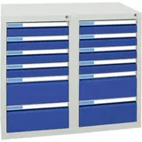 Stumpf Schubladenschrank Serie ESTA, 12 Schubladen enzianblau (8x100, 4x200mm)