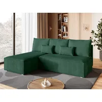 BroMARKT Ecksofa TOP SLIM Schlaffunktion Bettkasten L-Form 120x200 cm Grün - dunkelgrün
