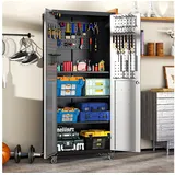 Odikalo Werkzeugschrank 180cm Metall-Garagen-Schrank Rollen Heavy-Duty Werkzeug-Stauraum Grau grau
