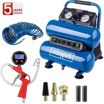 SCHEPPACH Kompressor HC10-Twin 8 bar 2×3,75L Set Spiralschlauch & Reifenfüller