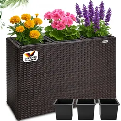 Casaria Deuba Poly Rattan Blumentopf Wasserabfluss Innentöpfe Braun