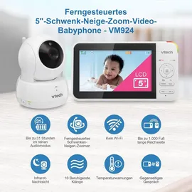 Vtech VM924 Video-Babyphone mit Kamera 5" LCD Display, 31 Stunden Batterielaufzeit Nachtsicht 300 Meter Reichweite Pan-Tilt-Zoom Schlaflieder Beruhi...