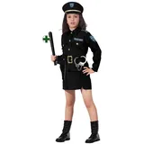 Karneval-Klamotten Polizei-Kostüm Polizistin blau mit Handschellen und Polizeistock, Kinderkostüm Mädchen Fasching Karneval blau|schwarz|silberfarben 116