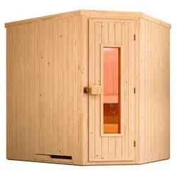 WEKA Ecksauna »VARBERG 1«, 4 Personen, inkl. 7,5 kW Ofen mit externer Steuerung - braun
