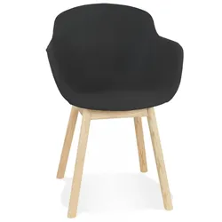 Armlehnstuhl Holz mit Stoffbezug | Esszimmerstuhl Beige Schwarz mit Komfort | Polsterstuhl mit Rückenlehne | Klassisch Modern | Kadima Design