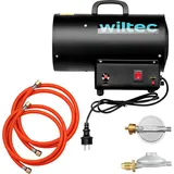 Wiltec Gasheizgebläse 15 kW inkl. Gasdruckminderer UK 700 mbar, Gas Heizkanone mit 30 w Motor, Heißluftgenerator aus Stahl, LPG-betriebener Bauheizer