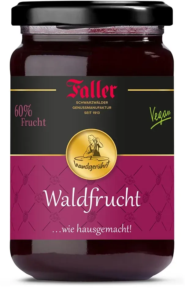 Faller Waldfrucht-Konfitüre: Schwarzwälder Genuss, 60% Frucht, 330g Handwerkskunst